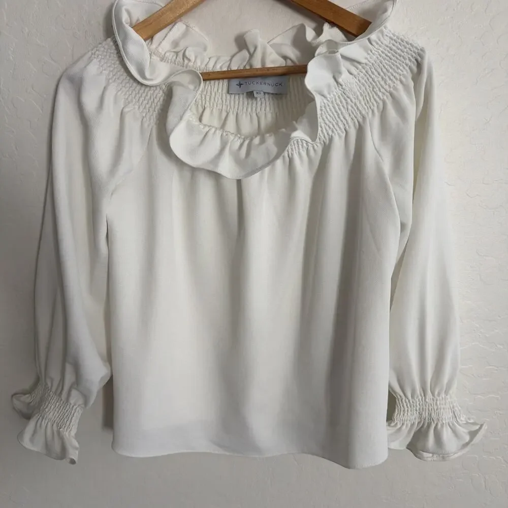 Tuckernuck White Off the Shoulder Marguerite‎ Blouse XS Ruffles Smock Romantic